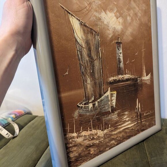 Rikard Lindstrom Original Nautical Oil Painting Signed Lighthouse and boat - Picture 9 of 12